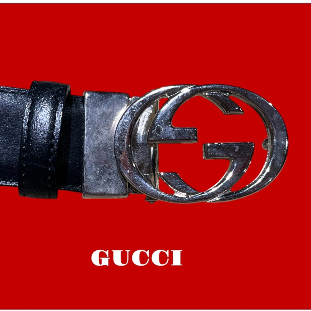 GUCCI Belt silver GG buckle with reversible strap. 2 belts for the price of 1!